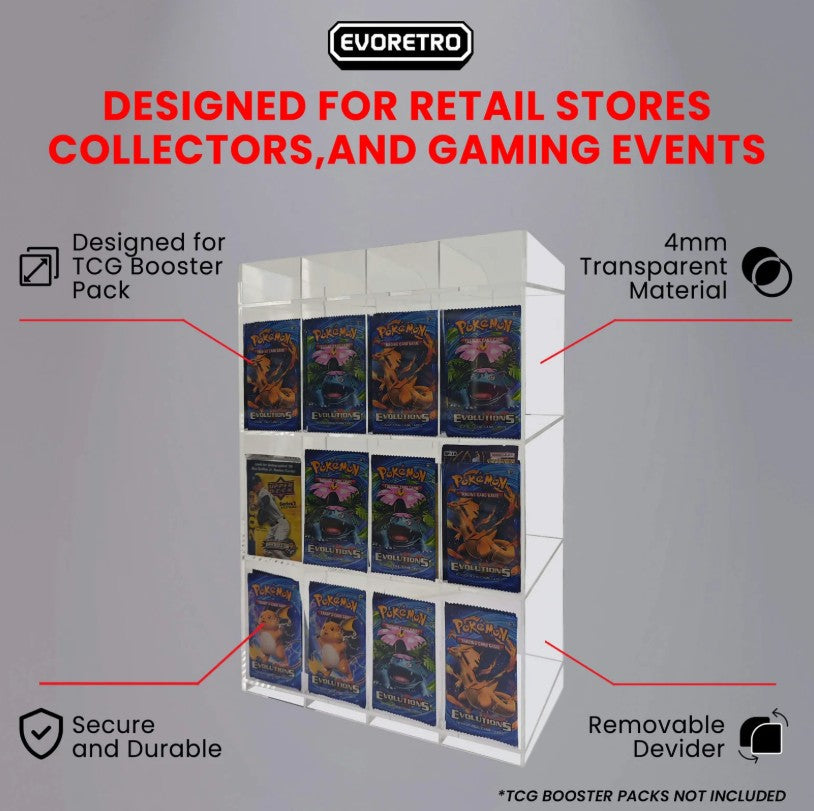 EVORETRO: 12-Slot Acrylic Booster Pack Dispenser (EVO-8089)